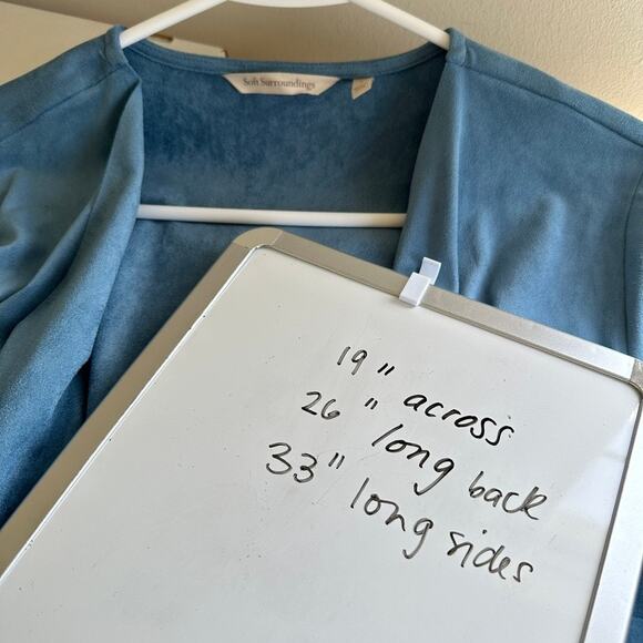 Soft Surroundings Faux Suede Cardigan Draped Open Front Jacket size SMALL Blue - Picture 12 of 12